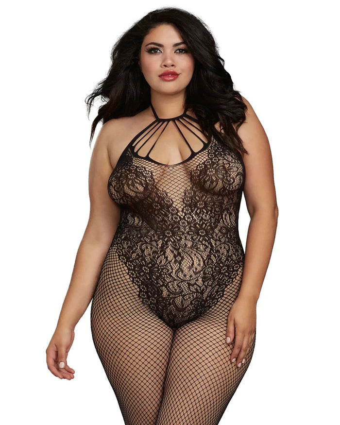 Dreamgirl 0326 Fishnet Bodystocking with Knitted 'Teddy' Design Queen Size