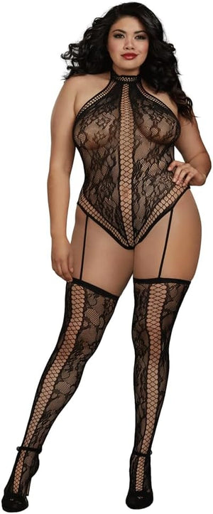 Dreamgirl Plus Lace Teddy Bodystocking with Thigh High Stockings (Only available at MPO*)