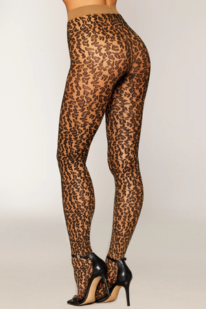 Dreamgirl 0496 Two-Toned Knitted Leopard Pattern Pantyhose with Soft Waistband For Her - Women's Sexy Wear Buy Sex Toys in Singapore LoveisLove U4Ria
