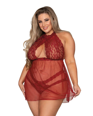 Dreamgirl 11503X Plus Size Stretch Lace and Mesh Babydoll with Matching Panty