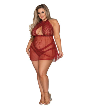 Dreamgirl 11503X Plus Size Stretch Lace and Mesh Babydoll with Matching Panty