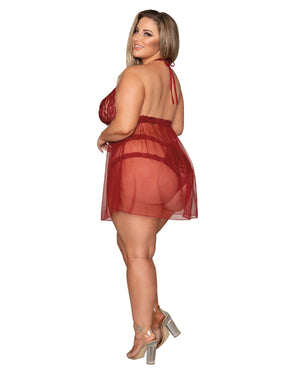 Dreamgirl 11503X Plus Size Stretch Lace and Mesh Babydoll with Matching Panty