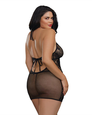 Dreamgirl Plus Size 11515X Baby Fishnet and Lace Halter Chemise with G-String