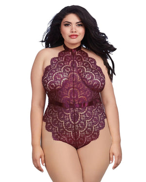 Dreamgirl Queen Size 11771X Eyelash Lace Teddy with Halter Neckline and Thong Back