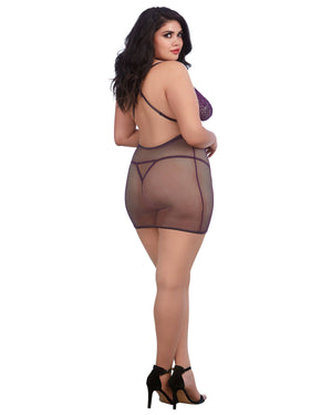 Dreamgirl 11840X Plus Size Lace and Fishnet Chemise with Stretch Lace Collar