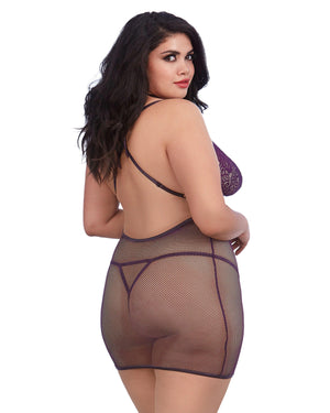Dreamgirl 11840X Plus Size Lace and Fishnet Chemise with Stretch Lace Collar
