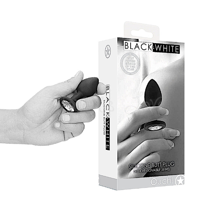 Shots Ouch! Black & White Silicone Butt Plug with Removable Jewel