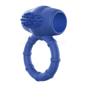 Vibrating Silicone Cock Ring with Clit Stimulator Blue