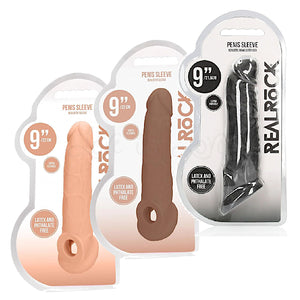 Shots RealRock Realistic Penis Sleeve 9"/21 cm Extender And Ball Stretcher