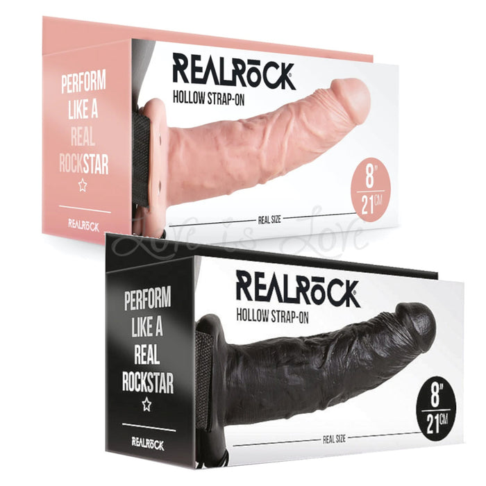 Shots RealRock Realistic Hollow Strap-On Black or Flesh 8 Inch 21 CM