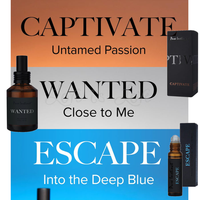 Classic Brands Pure Instinct Men's Collection Pheromone Infused Perfume Oil or Eau De Perfume Captivate or Wanted or Escape
