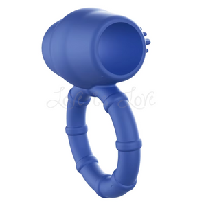 Vibrating Silicone Cock Ring with Clit Stimulator Blue