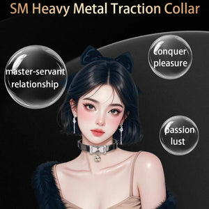 Bound Grace Stainless Steel Silver Bowtie Collar with Lead and Bell Bondage - Collars & Leash Buy Sex Toys in Singapore LoveisLove U4Ria