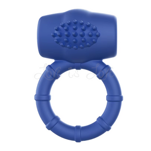 Vibrating Silicone Cock Ring with Clit Stimulator Blue