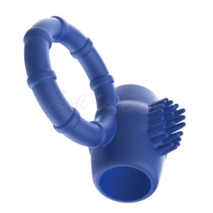 Vibrating Silicone Cock Ring with Clit Stimulator Blue