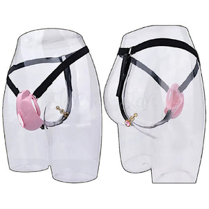 Realistic Nude Vagina Male Chastity Cage with 4 Rings, Pink Jewelled Silver Metal Plug and Belt For Him - Chastity Devices Buy Sex Toys in Singapore LoveisLove U4Ria