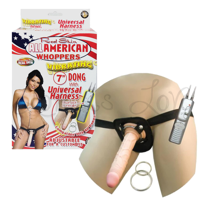 Real Skin All American Whoppers 7 Inch Vibrating Dong With Harness