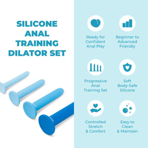 b-Vibe 4-Piece Silicone Anal Training Dilator Set with Suction Base in Assorted Blues. Buy Progressive Butt Plug Kits in Singapore LoveisLove U4Ria Online Shop - Discreet Shipping