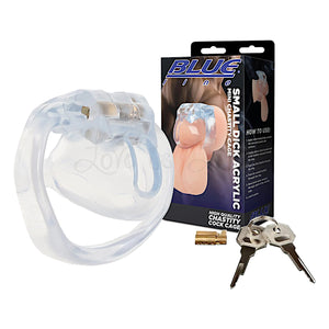 Blue Line Small Dick Acrylic Mini Chastity Cage clear transparent lightweight male restraint. Buy Sex Toys in Singapore LoveisLove U4Ria
