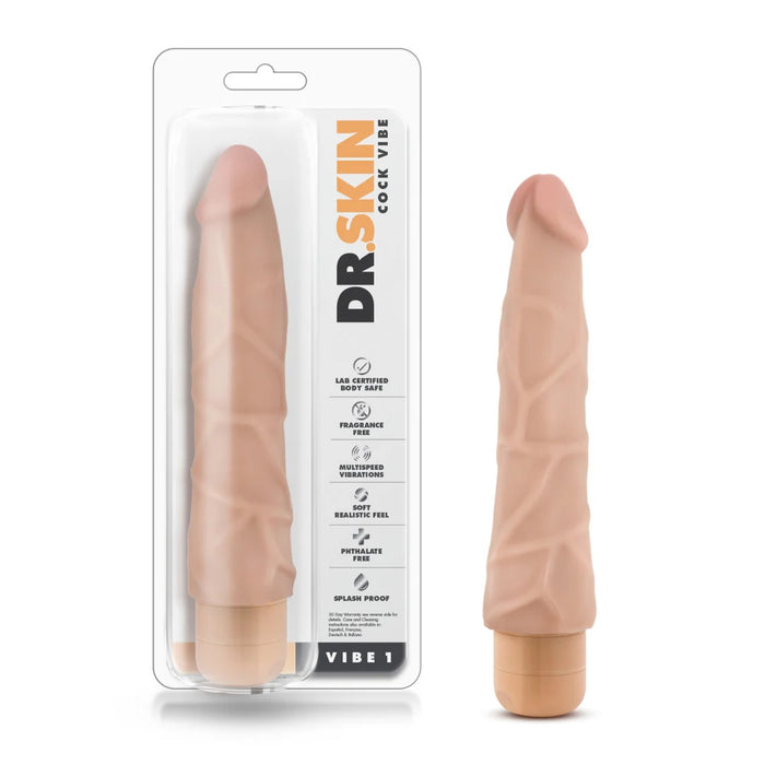 Blush Dr. Skin Cock Vibe 1 - 9 Inch Vibrating Cock Beige
