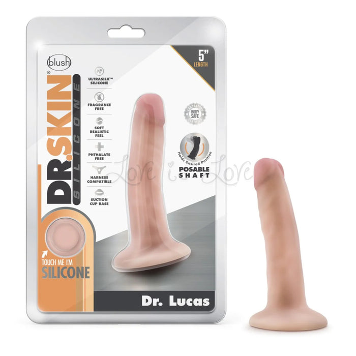 Blush Dr. Skin Silicone Dr. Lucas  Posable Shaft Suction Cup Dildo 5 Inch Vanilla