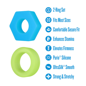 Blush Performance Plus Flash Glow in the Dark Liquid Silicone 2 Ring Set in Neon Blue and Green. Buy Luminous Cock Rings in Singapore LoveisLove U4Ria Online Shop - Discreet Shipping