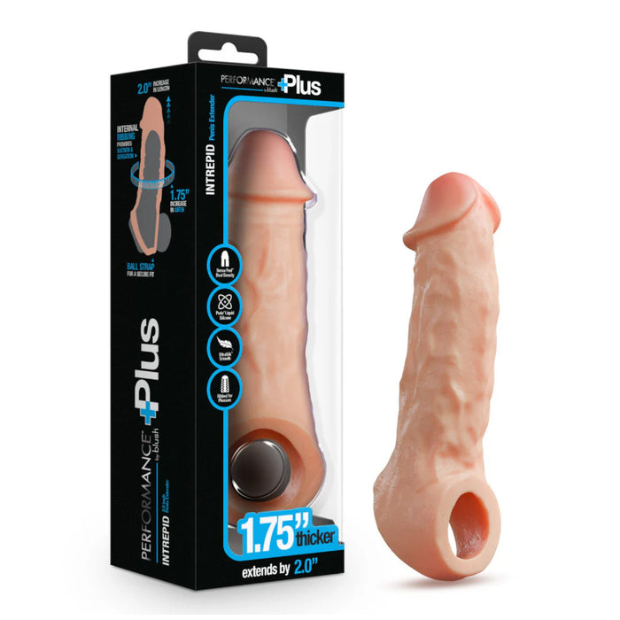 Blush Performance Plus Intrepid 9.25 Inch Silicone Penis Xtender Sleeve Extends By 2 " Thicken By 1.75 "