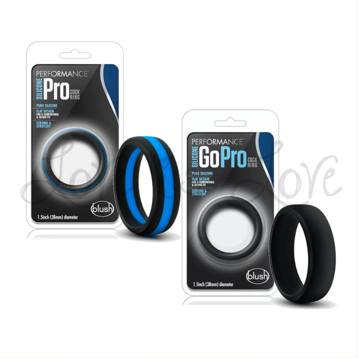 Blush Performance Silicone Go Pro Cock Ring Blue/Black or Black/Black