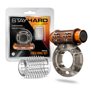 Blush Stay Hard Rechargeable Vibrating Cock Ring Set with Sleeve in Multi Sized Breakdown. Buy Luxury Vibrating Stamina Rings in Singapore LoveisLove U4Ria Online Shop - Discreet Shipping