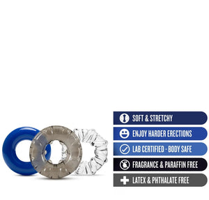 Blush Stay Hard Triple Stretch 3 Pack Cock Rings Cock Rings - Cock Ring Sets Buy Sex Toys in Singapore LoveisLove U4Ria