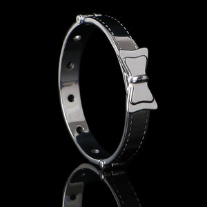 Bound Grace Stainless Steel Silver Bowtie Collar with Lead and Bell Bondage - Collars & Leash Buy Sex Toys in Singapore LoveisLove U4Ria