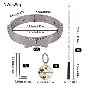 Bound Grace Stainless Steel Silver Bowtie Collar with Lead and Bell Bondage - Collars & Leash Buy Sex Toys in Singapore LoveisLove U4Ria