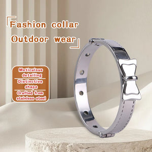 Bound Grace Stainless Steel Silver Bowtie Collar with Lead and Bell Bondage - Collars & Leash Buy Sex Toys in Singapore LoveisLove U4Ria