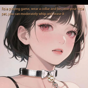 Bound Grace Stainless Steel Silver Bowtie Collar with Lead and Bell Bondage - Collars & Leash Buy Sex Toys in Singapore LoveisLove U4Ria