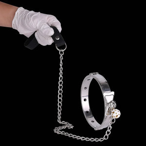 Bound Grace Stainless Steel Silver Bowtie Collar with Lead and Bell Bondage - Collars & Leash Buy Sex Toys in Singapore LoveisLove U4Ria