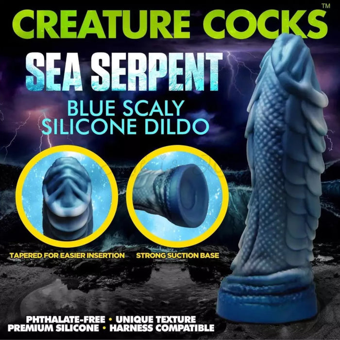 Creature Cocks Sea Serpent Blue Scaly Silicone Dildo