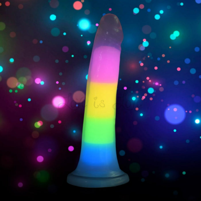 Curve Novelties Lollicock 7 Inch Glow in the Dark Suction Cup Silicone Dildo Rainbow