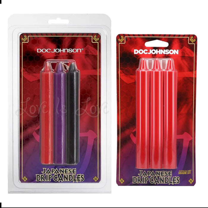 Doc Johnson Japanese Drip Lower Temperatures Candles 3-Pc Pack Multi-Colored or Red