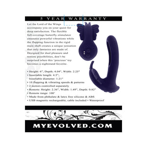 Evolved Lord Of The Wings Rechargeable Dual Vibrator Purple Vibrators - Clit Stimulation & G-Spot Buy Sex Toys in Singapore LoveisLove U4Ria