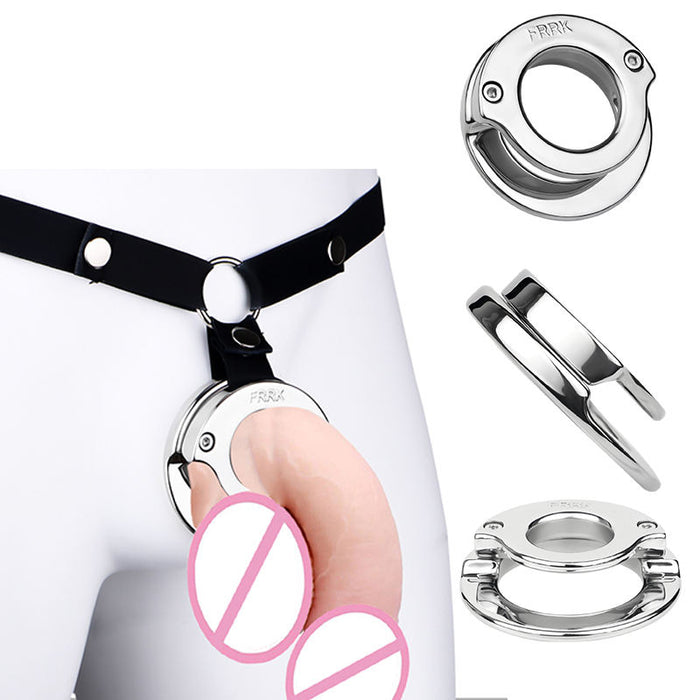 Stainless Steel Double Ring Ball Clamp Chastity Cage with Belt #293M