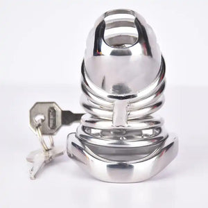 Stainless Steel Curve Spike Screw Chastity Silver Cock Cage #103A with 45 mm Curved Ring