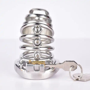 Stainless Steel Curve Spike Screw Chastity Silver Cock Cage #103A with 45 mm Curved Ring