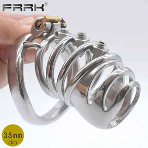 Stainless Steel Curve Spike Screw Chastity Silver Cock Cage #103A with 45 mm Curved Ring