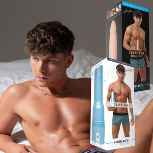 Fleshjack Boys Drake Von Signature Series 8 inch silicone dildo and Cockd and Loaded butt male stroker packaging options