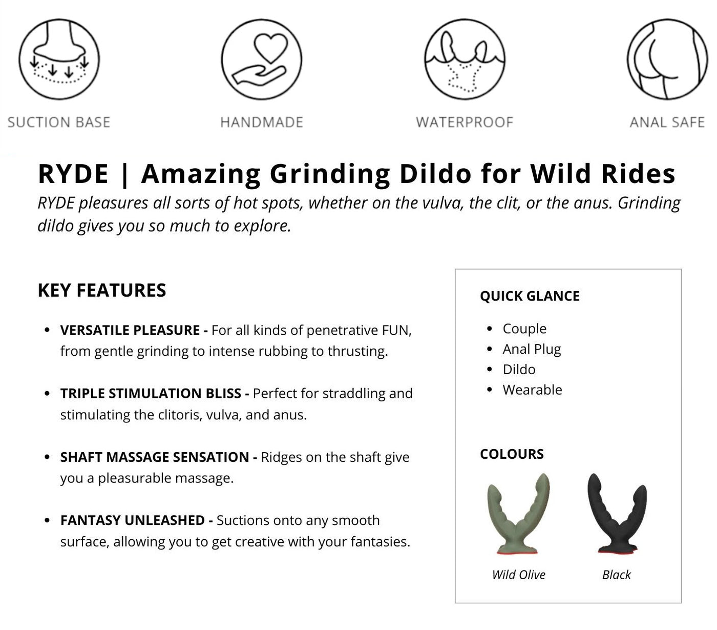 Fun Factory Ryde Double Head Grinding Silicone Dildo with Suction Cup Wild Olive Black Buy in Singapore LoveisLove U4Ria