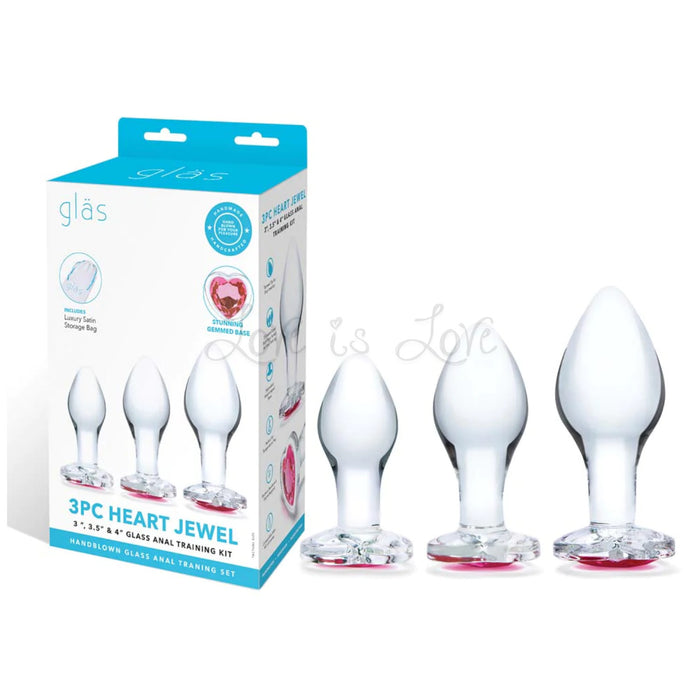 Glas 3-Piece Heart Jewel Glass Anal Plug Gem Training Kit