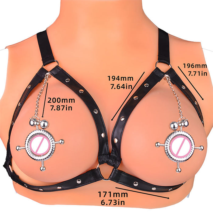 Psyche Goddess Spiral Nipple Clamps with Bells and Harness