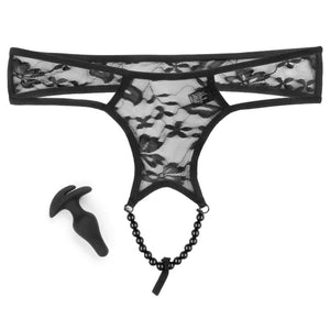 Hookup Panties Butt Plug With  Crotchless Love Garter or Pleasure Pearls  (Fits Small to Large Sizes)