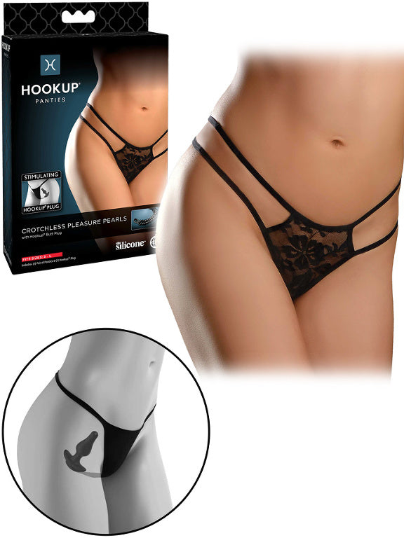 Hookup Panties Butt Plug With  Crotchless Love Garter or Pleasure Pearls  (Fits Small to Large Sizes)