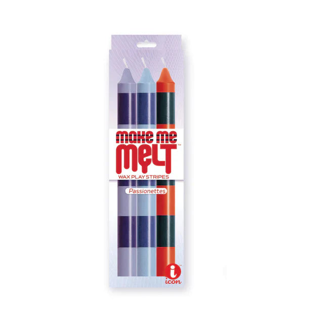 Icon 9's Make Me Melt Sensual Warm Drip Candles 3 Pack Stripes Passionettes or Pastellines